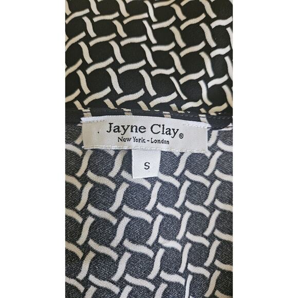 Jayne Clay NWT Faux Wrap Dress Size S Geometric Pattern Black White Stretch - Picture 5 of 9